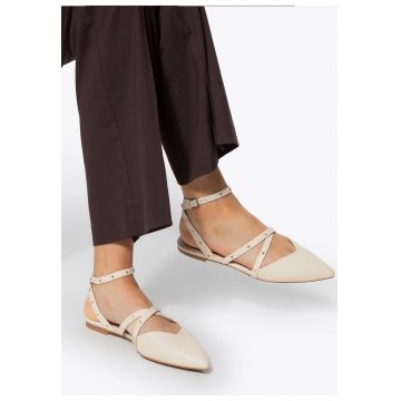 Balerini dama  piele naturala - accente metalice - bej