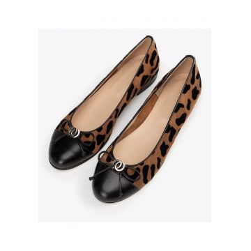 Balerini dama  piele naturala - imprimeu leopard - negru si maro