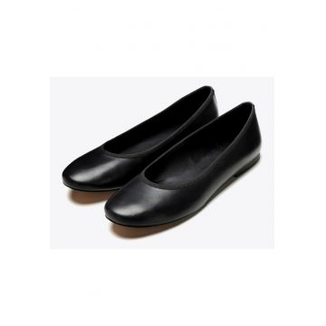 Balerini dama  piele naturala - toc plat - varf rotunjit - negru