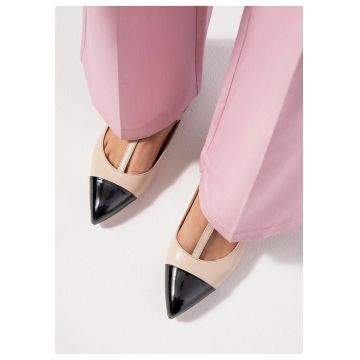 Balerini dama  piele naturala - varf ascutit - bej si negru