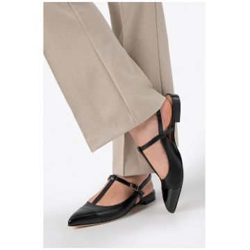 Balerini dama  piele naturala - varf ascutit - negru - toc plat