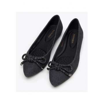 Balerini  denim - toc plat - funda stralucitoare - negru - material sintetic