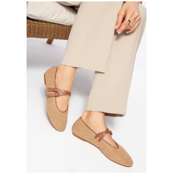 Balerini  piele ecologica si rafie artificiala - culoare maro -