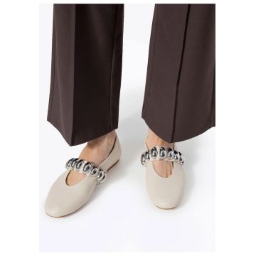 Balerini  piele naturala - curea stralucitoare - alb