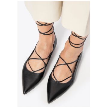 Balerini  piele naturala - negru - varf ascutit