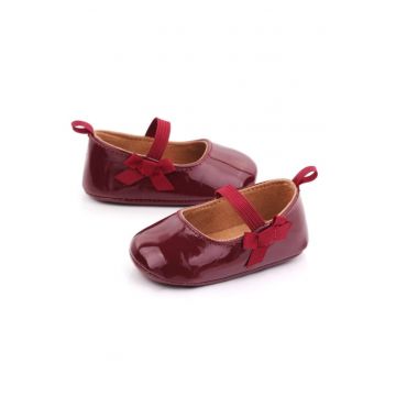 Pantofi  Casual - Piele ecologica Lacuita - Fete - Banda Elastica - Visiniu