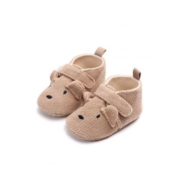 Pantofi  Crosetati - Model Catelus - Casual - Textil - Fete - Velcro - Maro