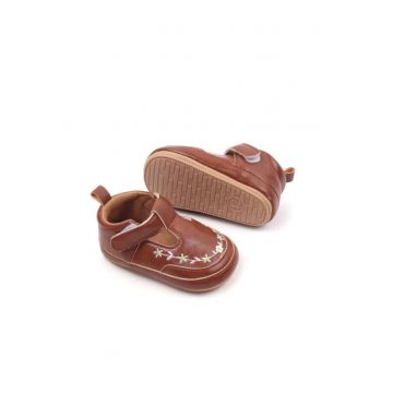 Pantofi  Cu Broderie Florala - Casual - Piele ecologica - Fete - Velcro - Maro