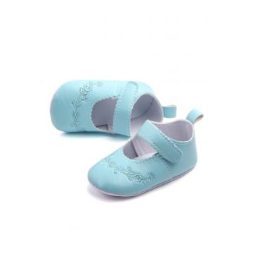 Pantofi  Cu Broderii Florale - Casual - Piele ecologica - Fete - Velcro - Albastru Deschis