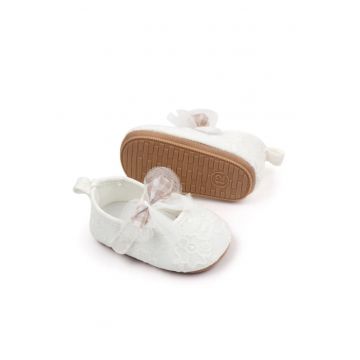 Pantofi  Cu Dantela Inflorata - Casual - Textil - Fete - Velcro - Alb