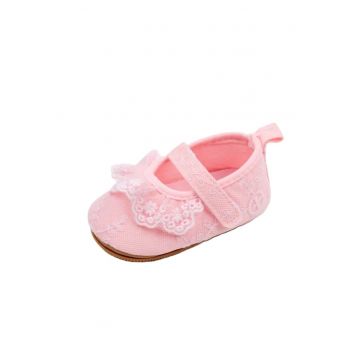 Pantofi  Cu Danteluta - Model Bella - Elegant - Textil - Fete - Velcro - Roz