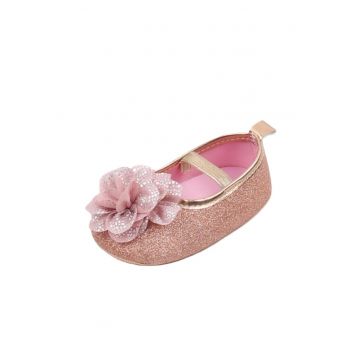 Pantofi  Cu Floricica - Elegant - Fete - Fara inchidere - Auriu - Roz Prafuit