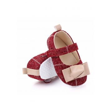 Pantofi  Cu Fundita Crem - Elegant - Textil - Fete - Velcro - Visiniu