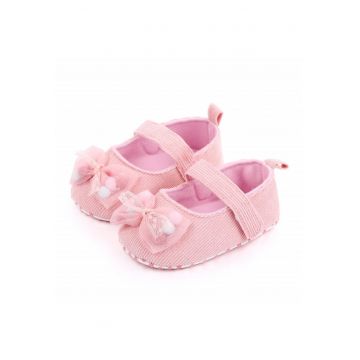 Pantofi  Cu Fundita Cu Bilute Din Puf - Elegant - Textil - Fete - Velcro - Roz