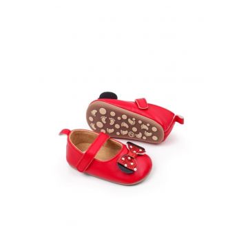 Pantofi  Cu Fundita Cu Buline - Casual - Piele ecologica - Fete - Velcro - Rosu