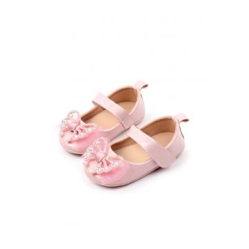 Pantofi  Cu Fundita Cu Strasuri - Elegant - Piele lacuita - Fete - Velcro - Roz