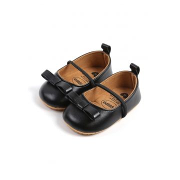 Pantofi  Cu Fundita Decorativa - Casual - Piele ecologica - Fete - Banda elastica - Negru