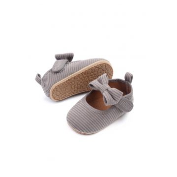 Pantofi  Cu Fundita - Din Reiat - Casual - Fete - Velcro - Gri