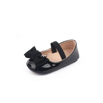 Pantofi  Cu Fundita - Elegant - Piele lacuita - Fete - Velcro - Negru