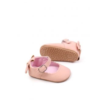 Pantofi  Cu Fundita La Spate - Elegant - Piele ecologica - Fete - Velcro - Roz somon