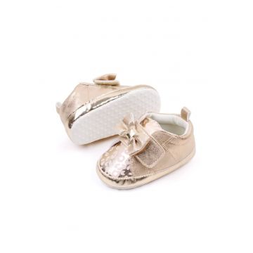 Pantofi  Cu Imprimeu Si Fundita - Casual - Piele ecologica - Fete - Velcro - Auriu