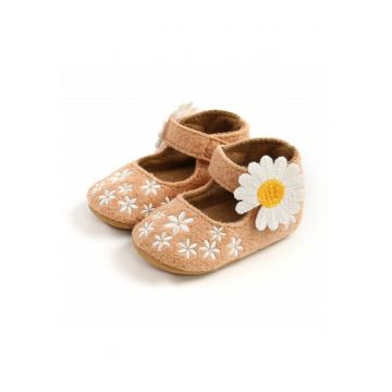 Pantofi  Cu Margareta - Velcro - Textil - Fete - Crem - Alb