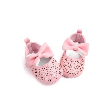 Pantofi  Cu Model Ajurat Si Fundita Aplicata - Casual - Piele ecologica - Fete - Velcro - Roz