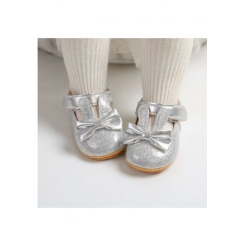 Pantofi  Cu Sclipici Si Urechiuse De Iepuras - Elegant - Piele ecologica - Fete - Velcro - Argintiu