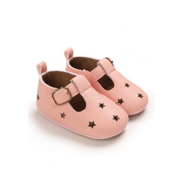 Pantofi  Cu Stelute Decupate - Casual - Piele ecologica - Fete - Velcro - Roz
