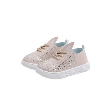 Pantofi  Cu Strasuri - Casual - Piele ecologica - Fete - Siret - Crem