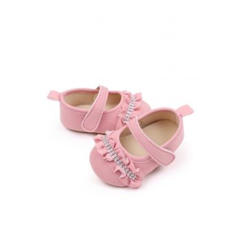 Pantofi  Cu Strasuri Si Volanase - Casual - Piele ecologica - Fete - Velcro - Roz