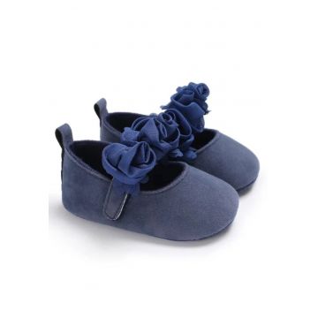 Pantofi  Cu Trandafirasi - Elegant - Textil - Fete - Velcro - Bleumarin