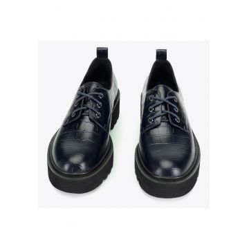 Pantofi dama  cu platforma - piele naturala croco - bleumarin - brant din piele de capra