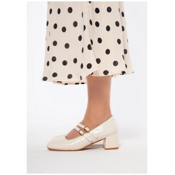 Pantofi dama Mary Jane -  barete reglabile - piele naturala - crem