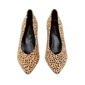 Pantofi dama -  piele intoarsa - animal print - negru/maro