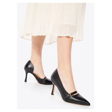 Pantofi dama -  stiletto - piele naturala - toc subtire - negru -