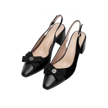 Pantofi dama  toc gros - piele naturala - negru