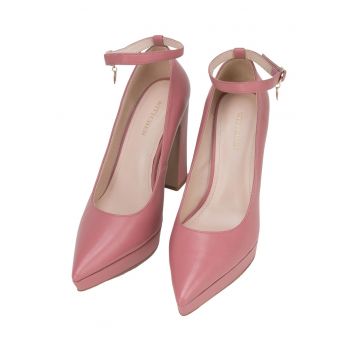 Pantofi dama -  toc gros - piele naturala - roz