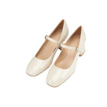 Pantofi dama -  toc - piele naturala - crem