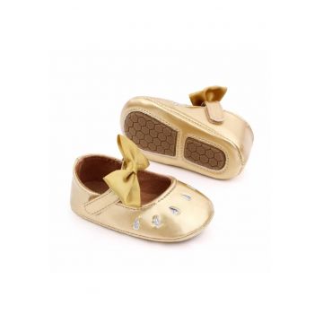 Pantofi  Din Lac - Cu Puncte Argintii - Elegant - Piele ecologica - Fete - Velcro - Auriu