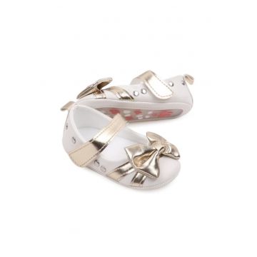 Pantofi  Eleganti - Piele ecologica - Fete - Velcro - Alb - Auriu