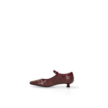 Pantofi Mary Jane din piele - Visiniu