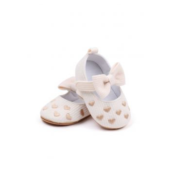 Pantofi  Model AL 14650 cu inimioare aurii - Textil - Fete - Ivoire