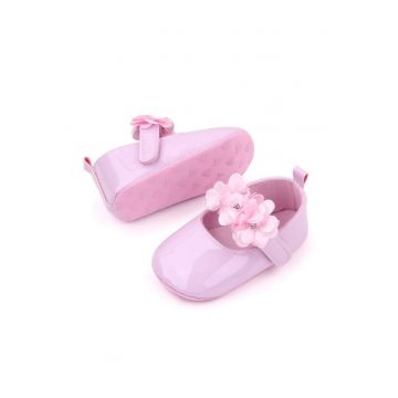 Pantofi  Model AL 14810 cu floricele din satin - Piele lacuita - Fete - 6-9 luni - Roz -