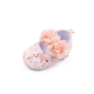 Pantofi  Model AL 15015 cu floricele pentru bebelusi - Textil - Roz