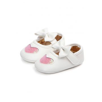 Pantofi  Model AL 16104 Inimioara roz - Piele ecologica - Alb