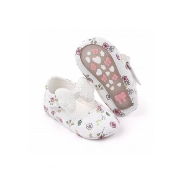 Pantofi  Model AL 50536 cu floricele - Piele ecologica - 6-9 luni - Alb -