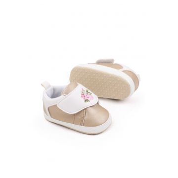 Pantofi  Model Roses - Casual - Piele ecologica - Fete - Velcro - Alb - Auriu