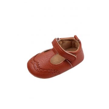 Pantofi  Model Suzy - Piele ecologica - Fete - Velcro - Maro