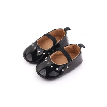 Pantofi  Piele Ecologica Lacuita - Casual - Fete - Banda Elastica - Negru